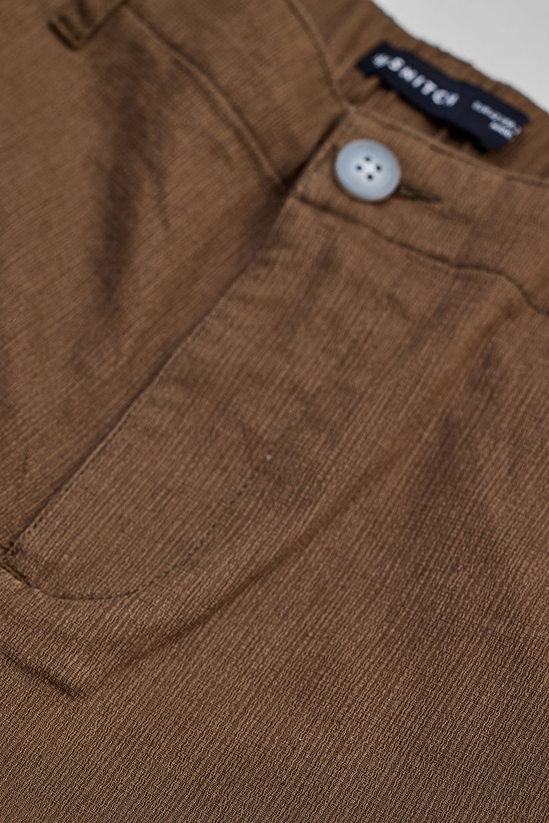 Brown Textured Relaxed Fit Trousers