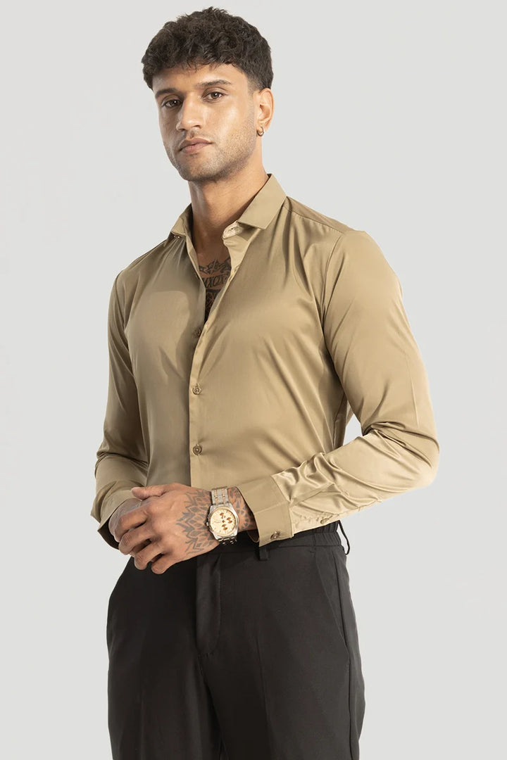 Khaki Slim Fit Stretch Shirt