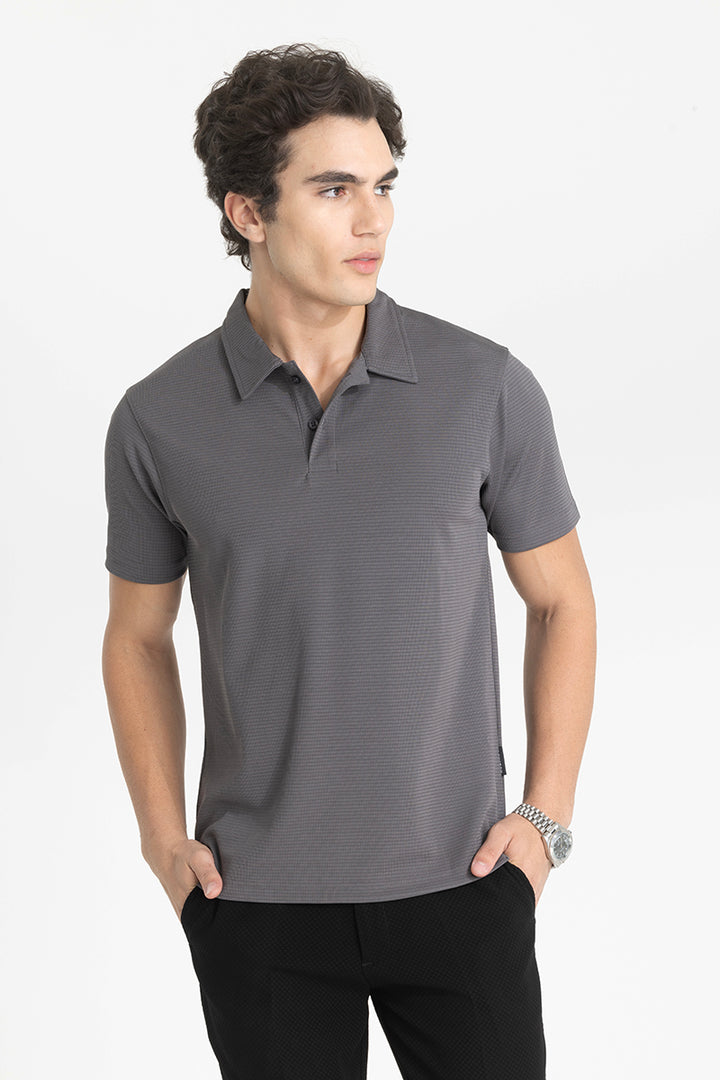 Grey Textured Polo T-Shirt