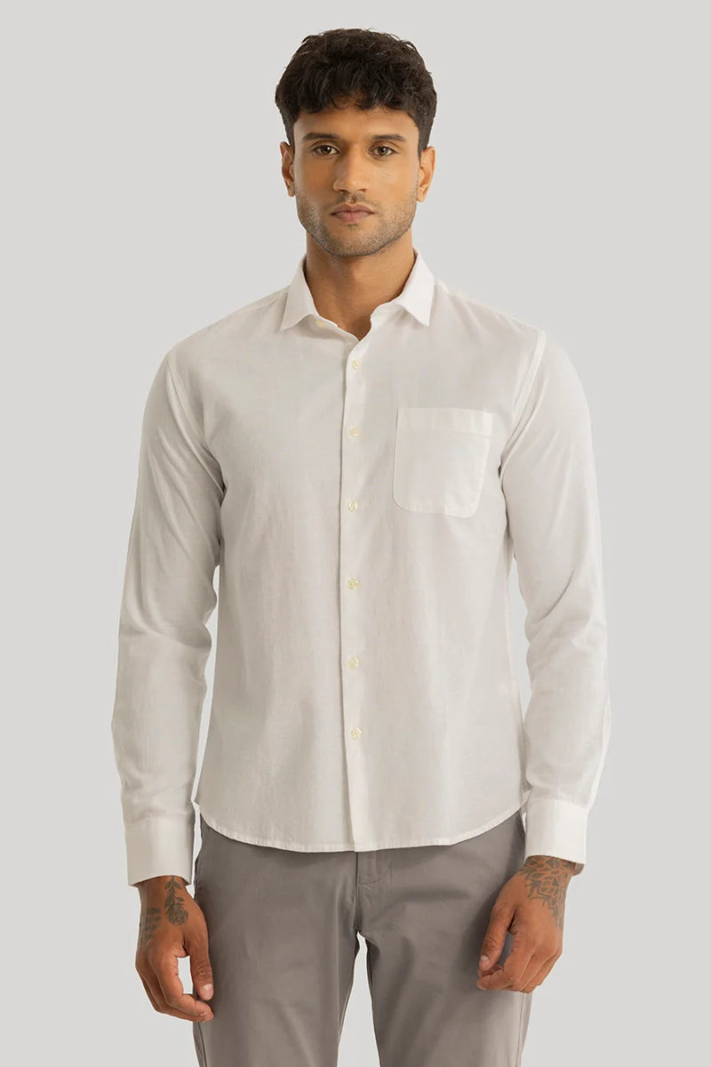 Claudio Off White Plain Linen Shirt