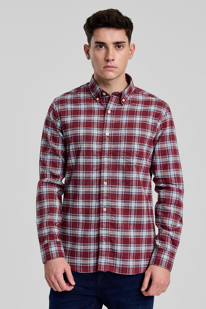 Maroon Checks Slim FIt Shirt