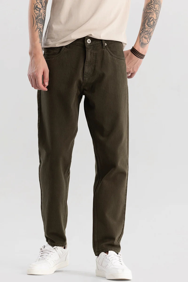 Buy Men's Loose Leisure Olive Regular Fit Jeans Online | Snitch – SNITCH