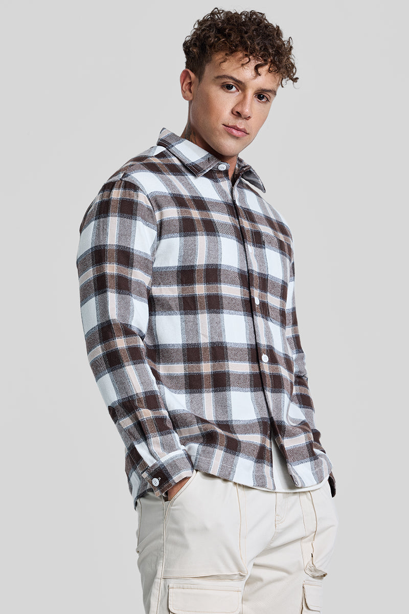 Brown Plaid Box Fit Flannel Shirt