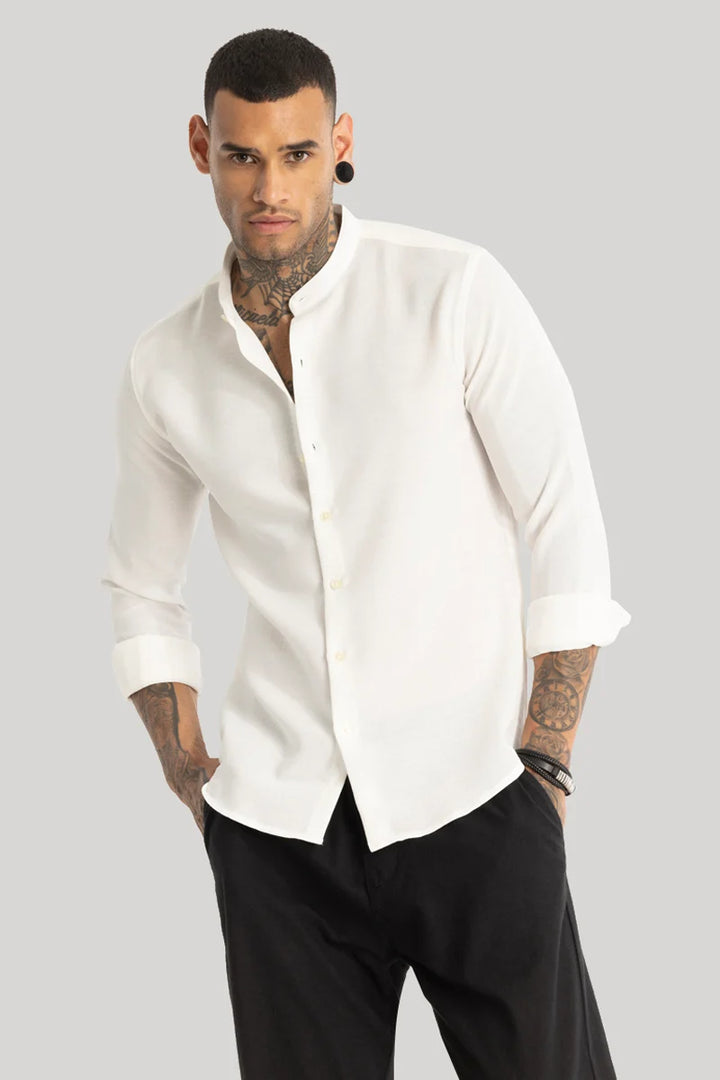 White Mandarin Linen Shirt