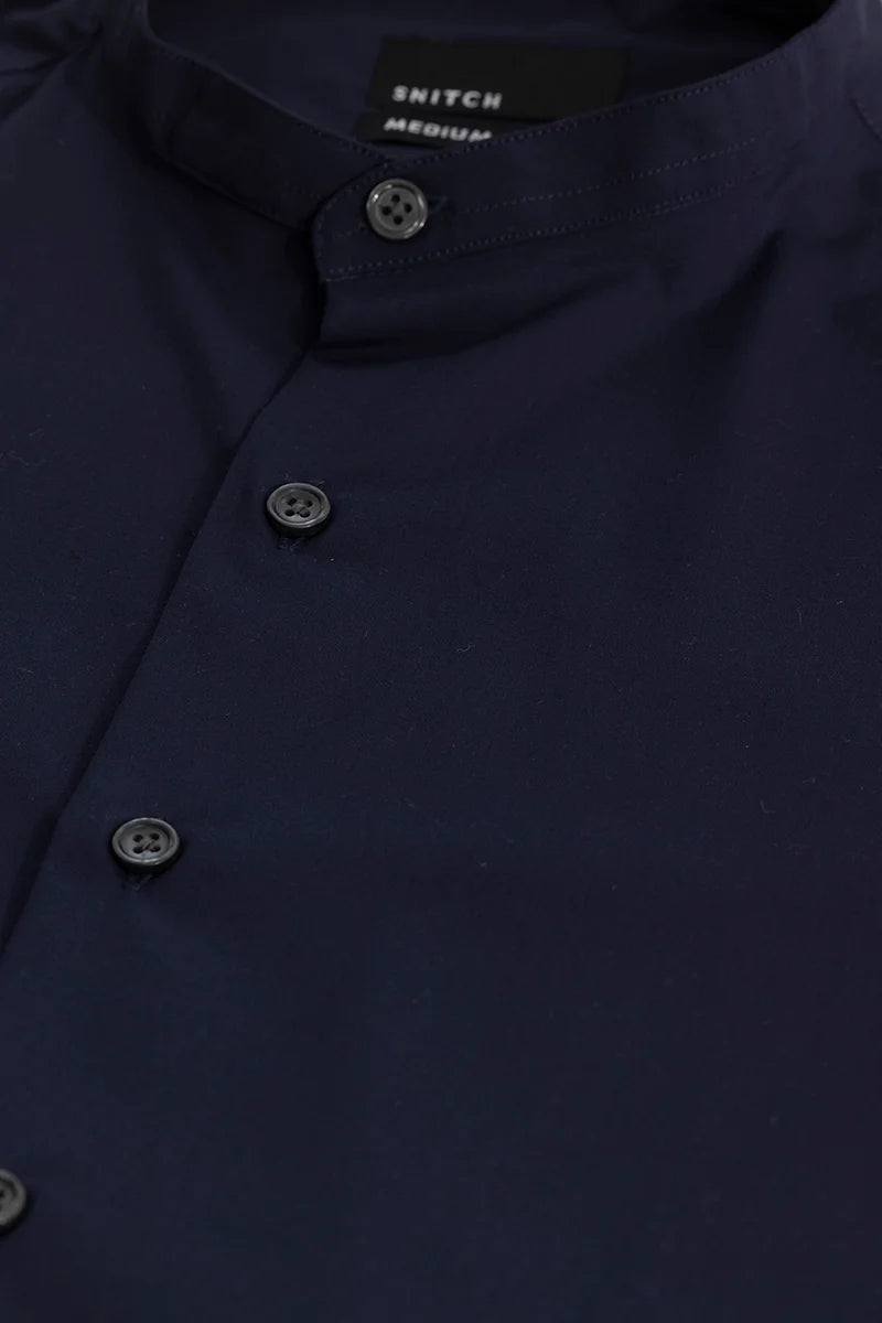 Navy Plain Mandarin Shirt