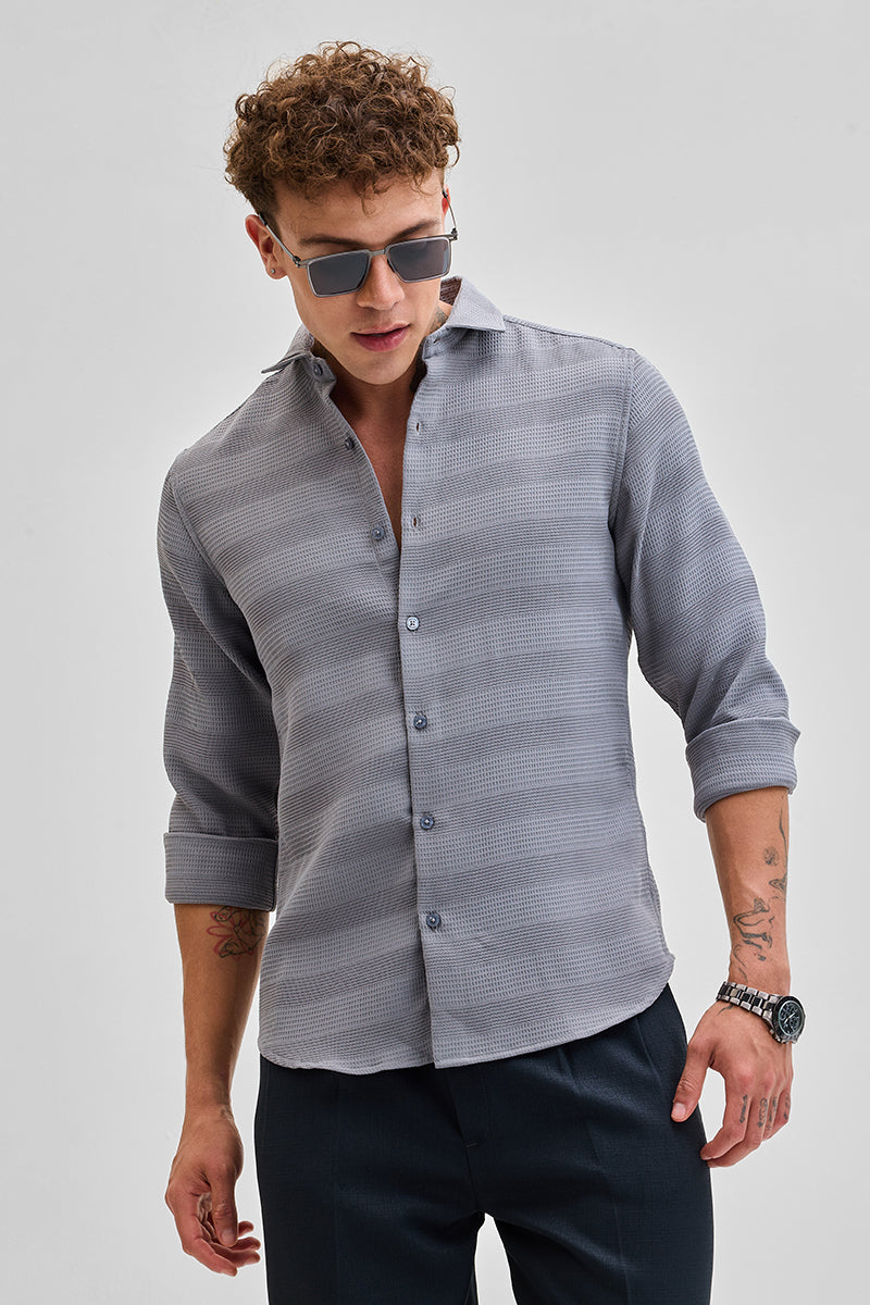 Grey Textured Slim Fit Shirt