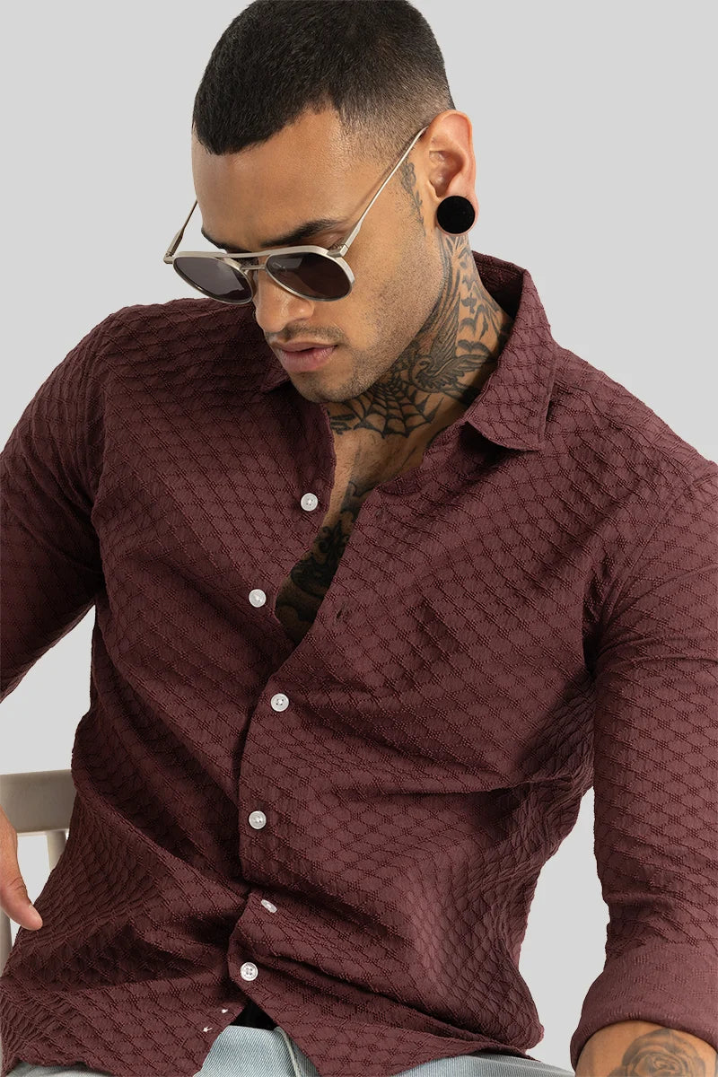 Brown Textured Stretch Shirt