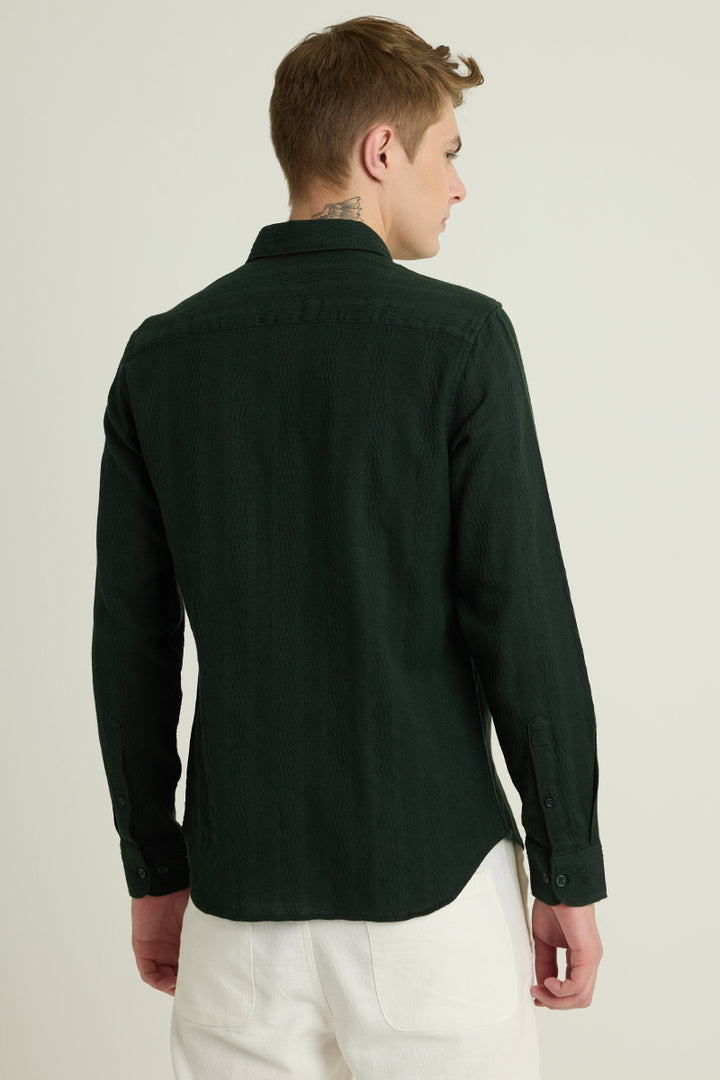 Dark Green Textured Slim Fit Shirt