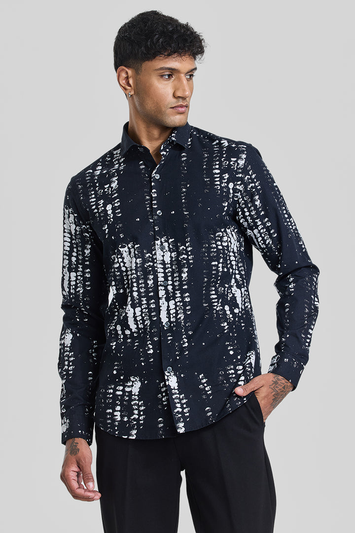 Navy Abstract Slim Fit Shirt