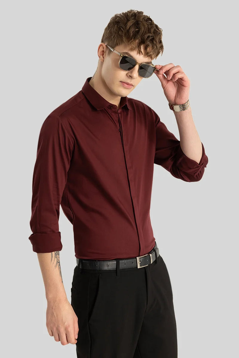 Maroon Concealed Placket Shirt