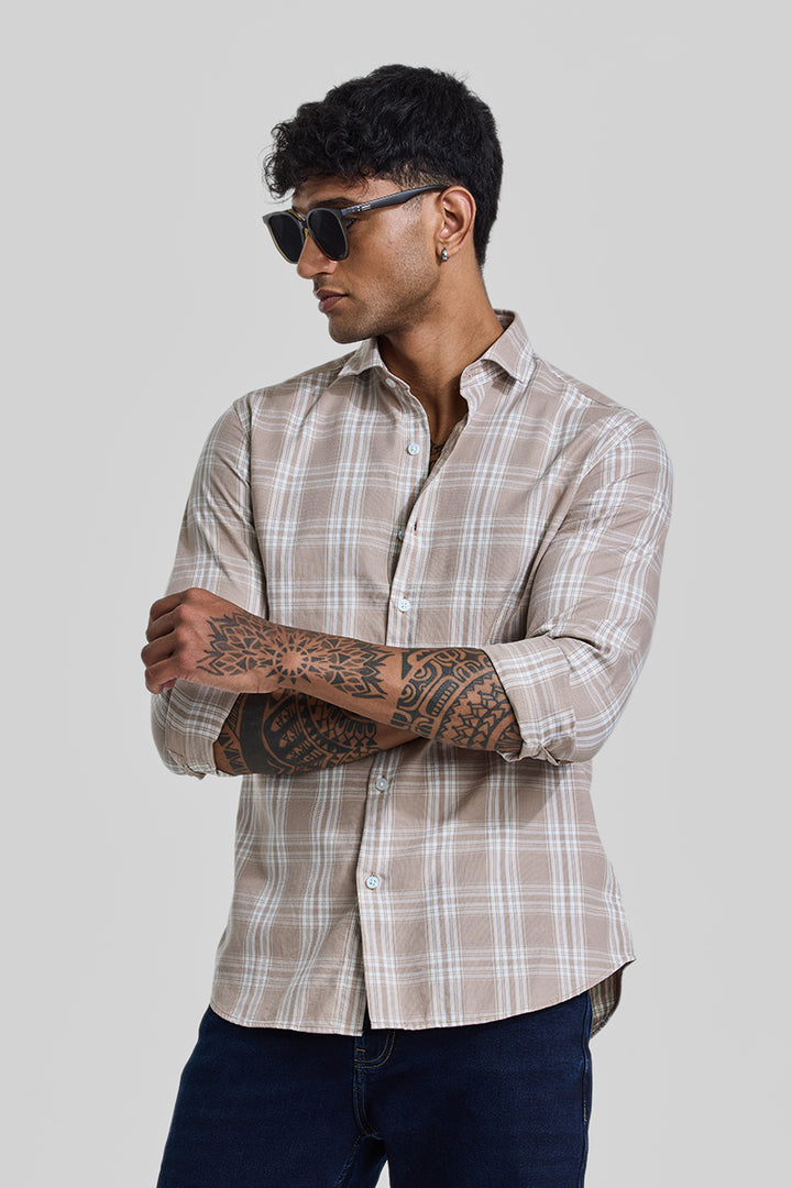 Beige Checks Slim Fit Shirt