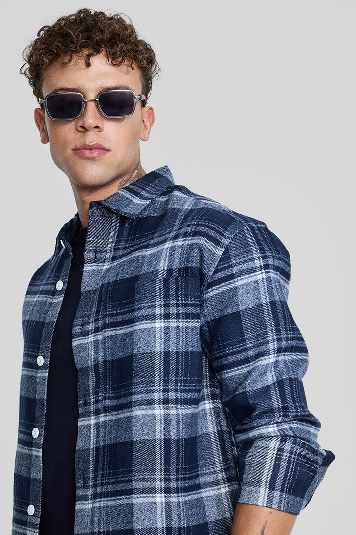 Navy Plaid Box Fit Flannel Shirt