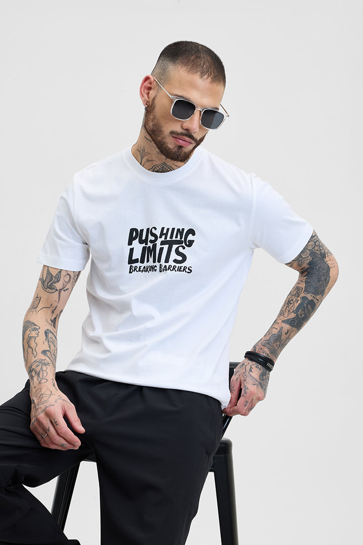 Pushing Limits White Printed Slim Fit T-Shirt