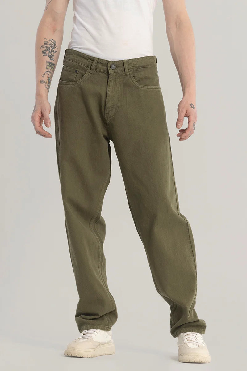 Evader Olive Baggy Fit Jeans