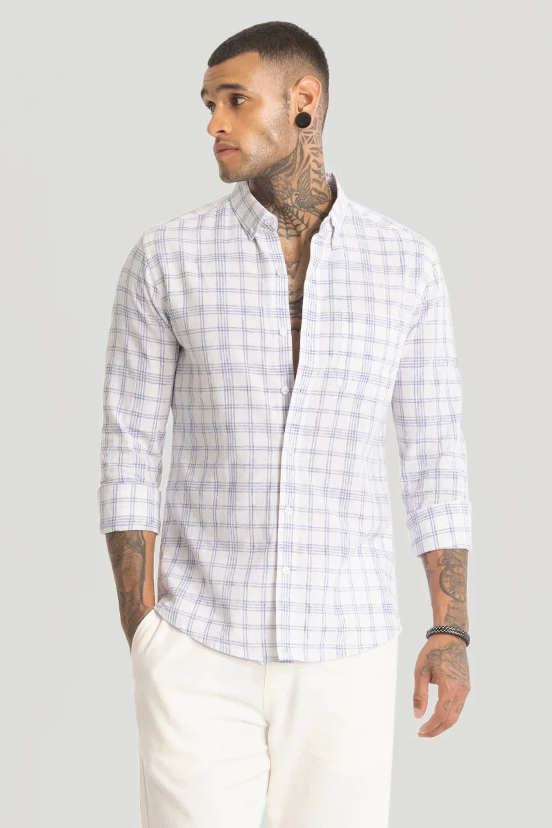 Light Blue Checks Linen Blend Shirt