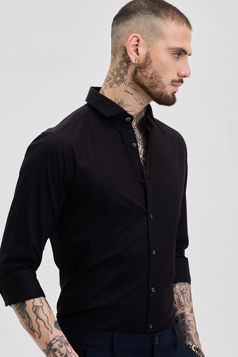 Black Self-Design Slim Fit Shirt