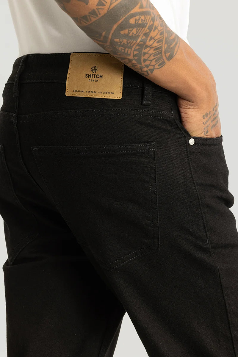 Vertex Black Plain Straight Fit Jeans