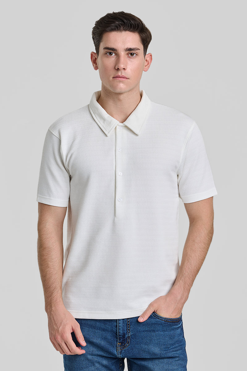 White Textured Polo T-Shirt