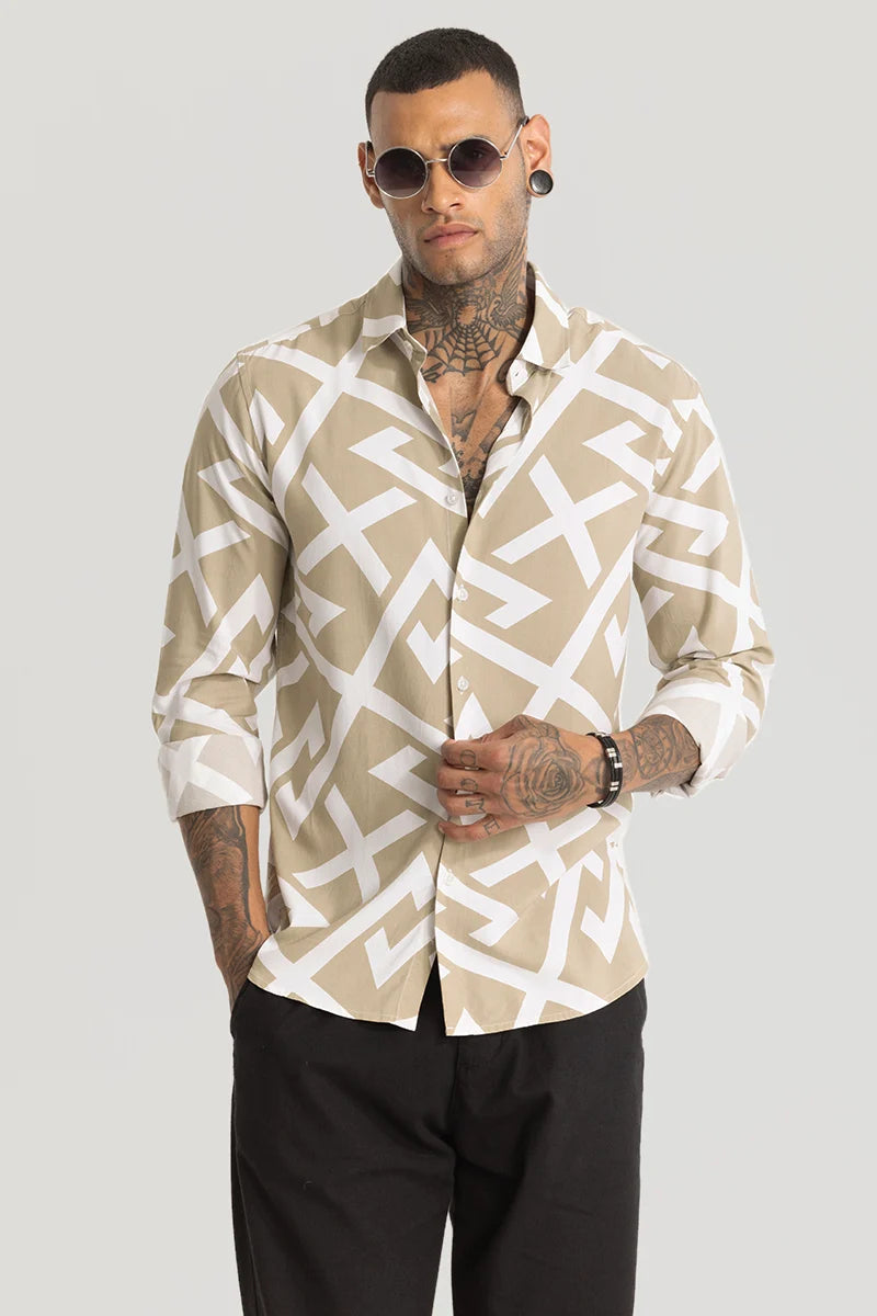 Beige Abstract Printed Shirt