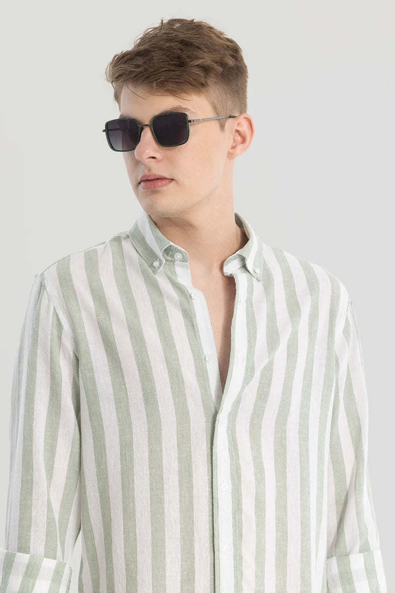 Sage Stripes Linen Blend Shirt