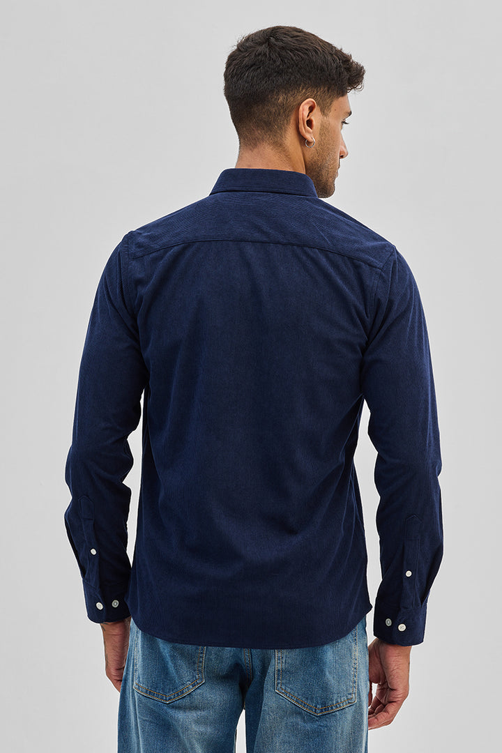 Dark Blue Slim Fit Corduroy Shirt