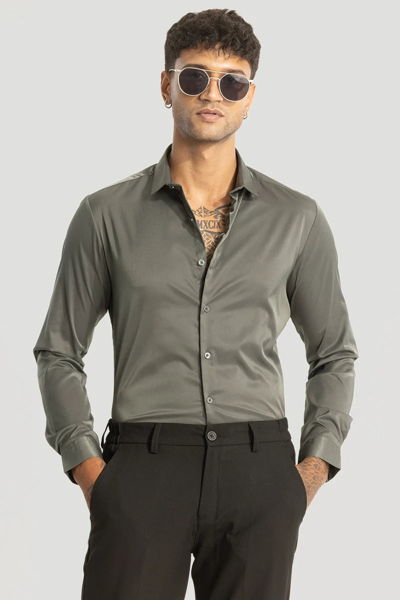 Olive Slim Fit Stretch Shirt