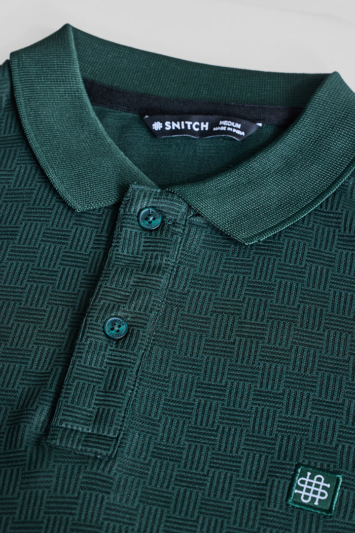 Dark Green Textured Polo T-Shirt