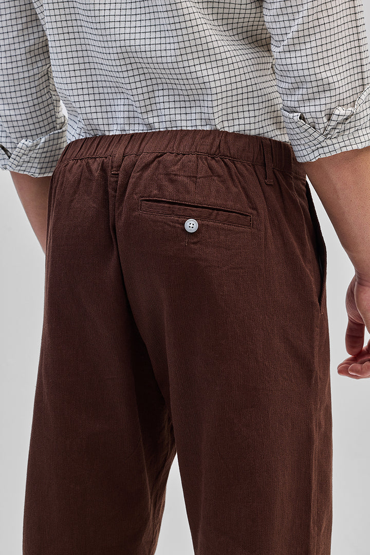 Brown Textured Relaxed Fit Trousers