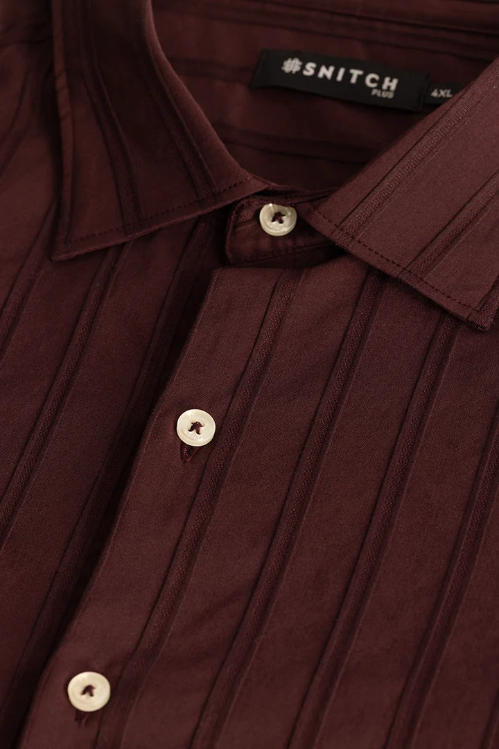 Maroon Self Stripe Textured Plus Size Shirt