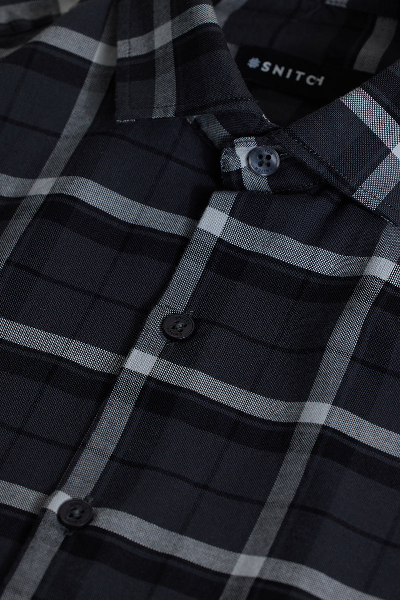 Charcoal Grey Checks Slim Fit Shirt