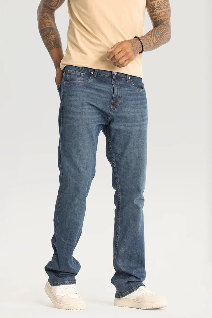 Blue Plain Straight Fit Jeans