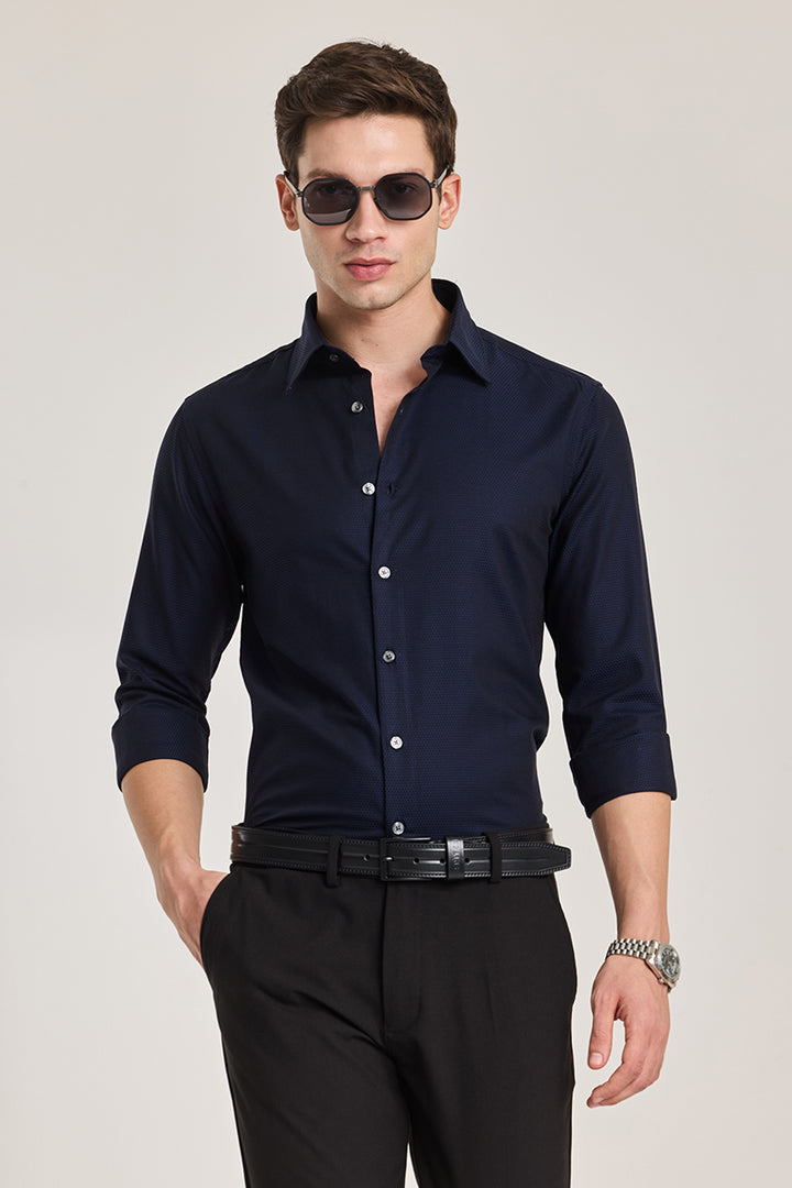 Navy Self-Design Shirt