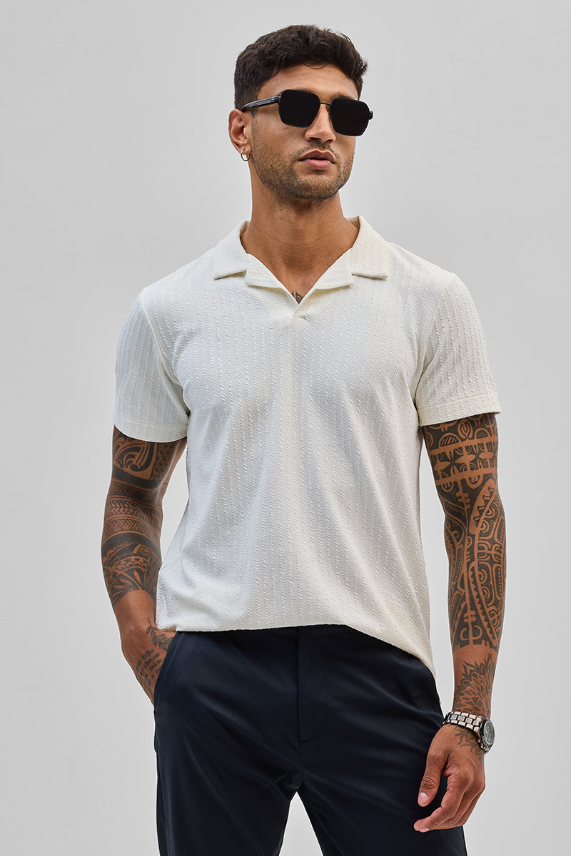 White Textured Cuban T-Shirt