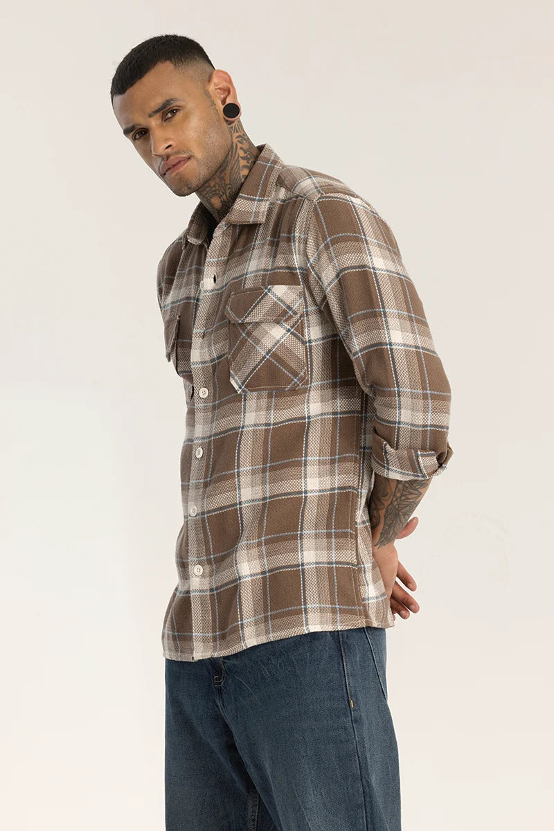 Brown Double Pocket Checks Shirt