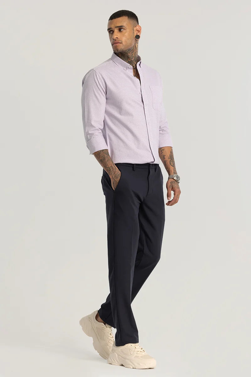 Navy Plain Regular Fit Trousers