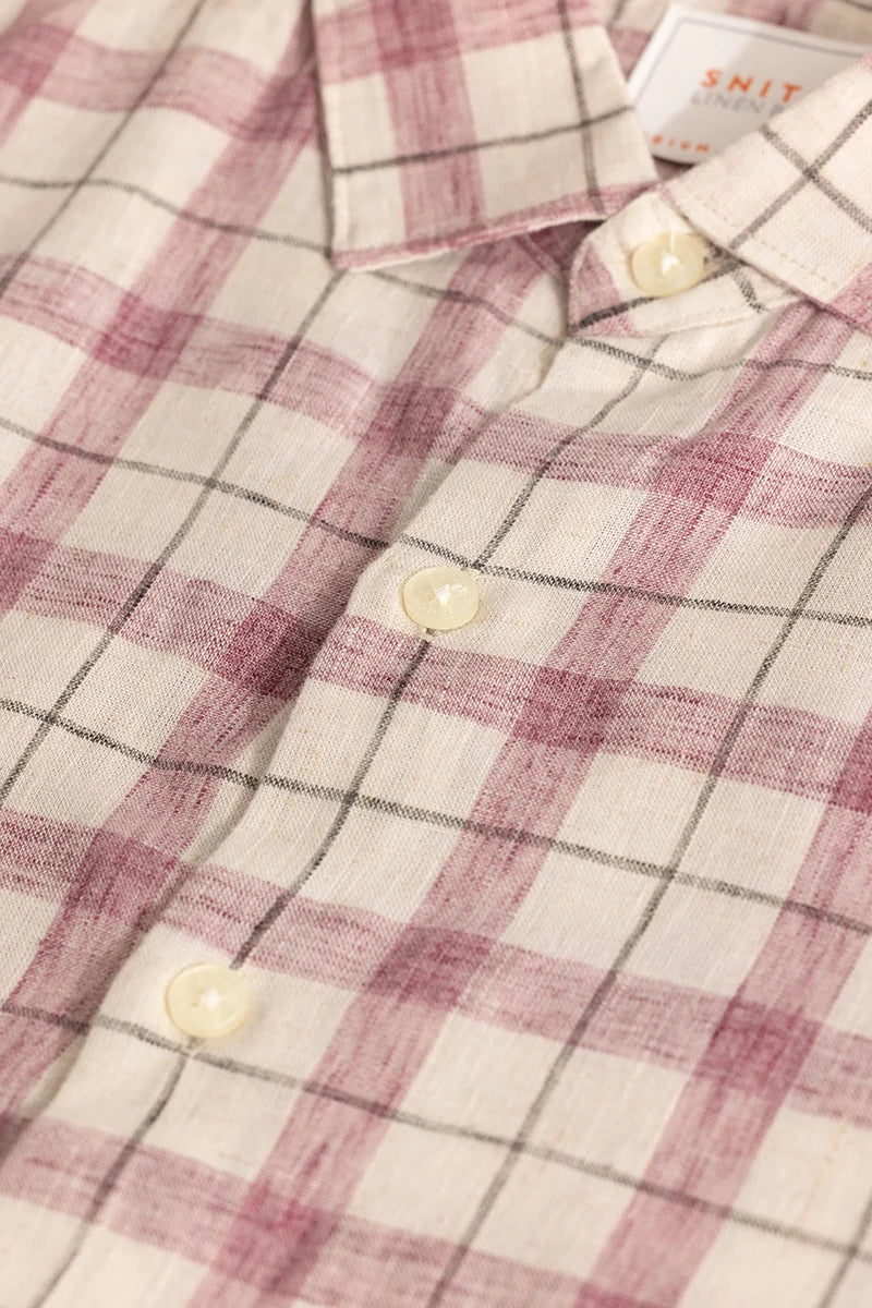 Light Pink Linen Blend Checks Shirt