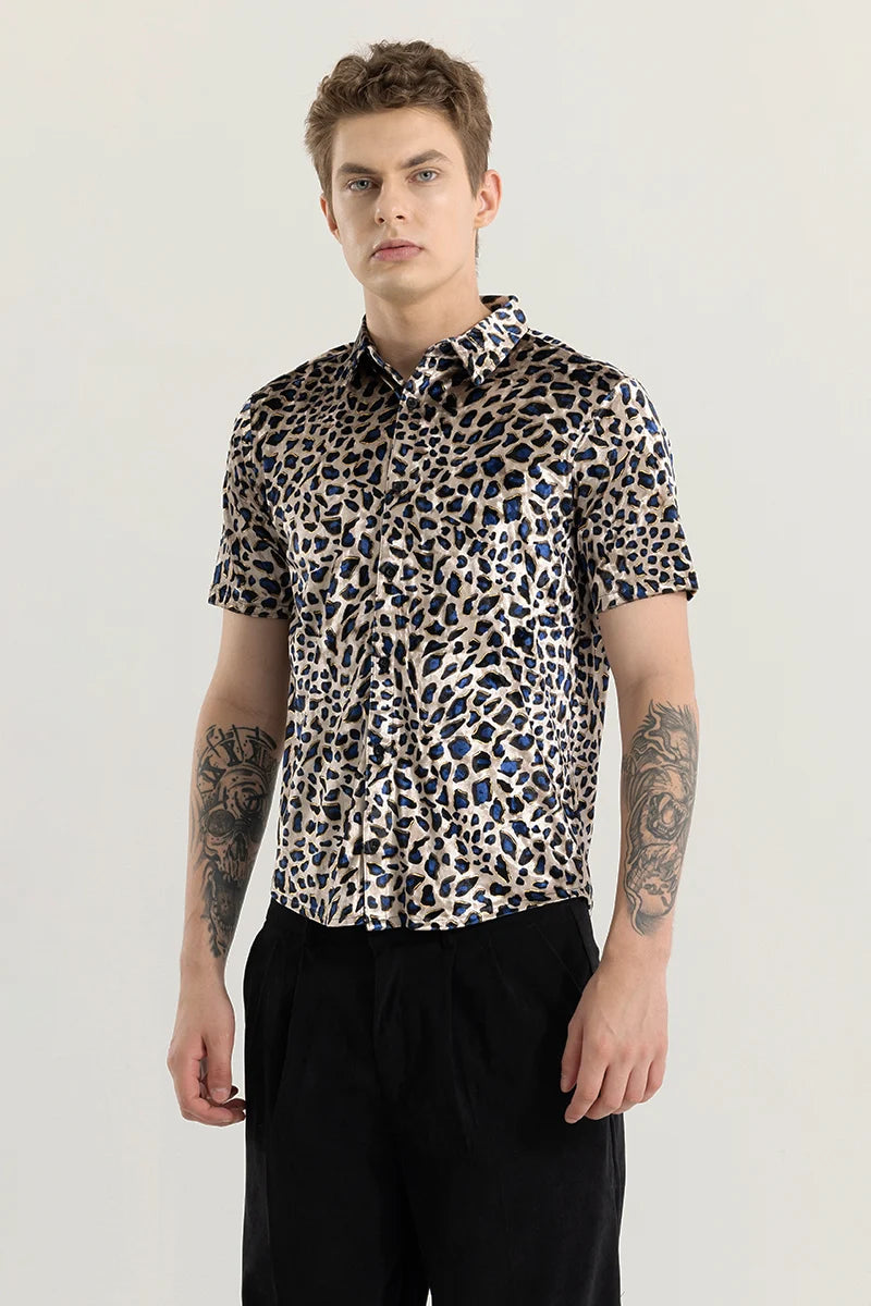 Magne Beige Animal Print Velvet Shirt