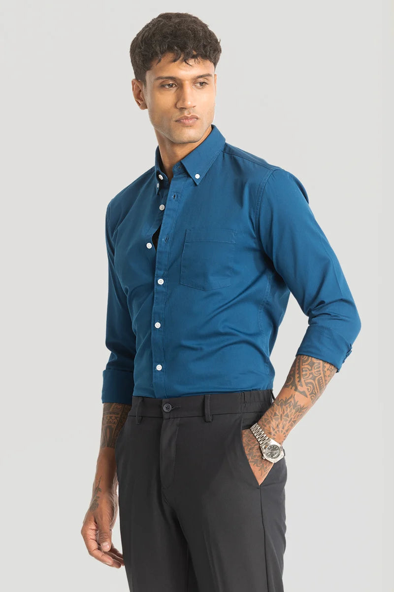 Blue Solid Oxford Shirt