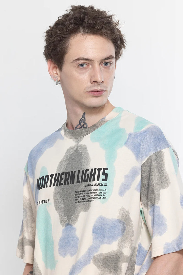 NorthernLights Printed Cream Oversized T-Shirt