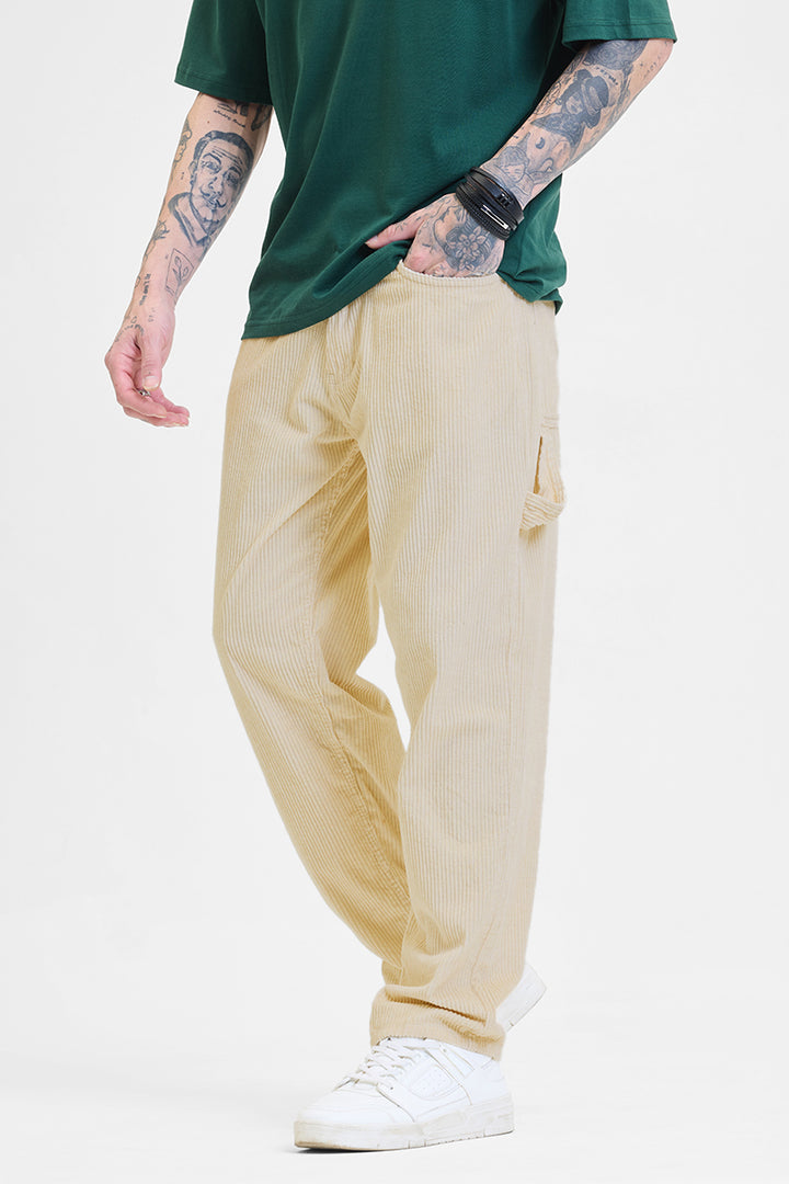 Cream Corduroy Relaxed Fit Cargo Pants