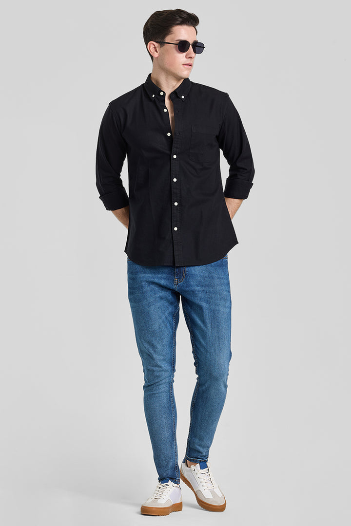 Black Solid Oxford Shirt