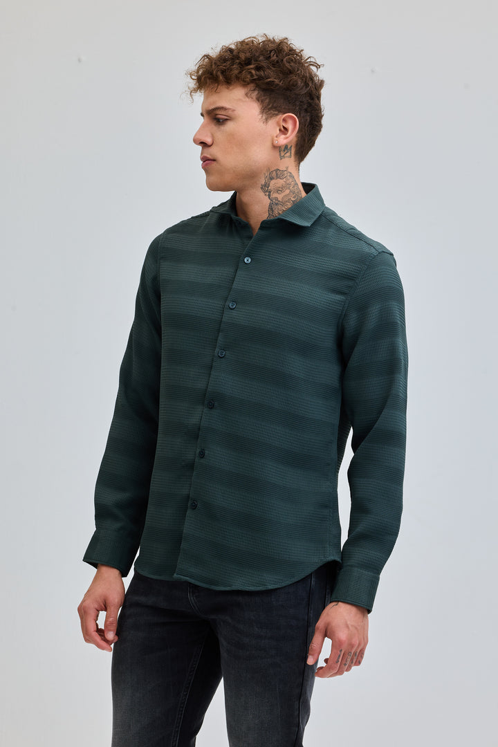 Green Textured Slim Fit Shirt