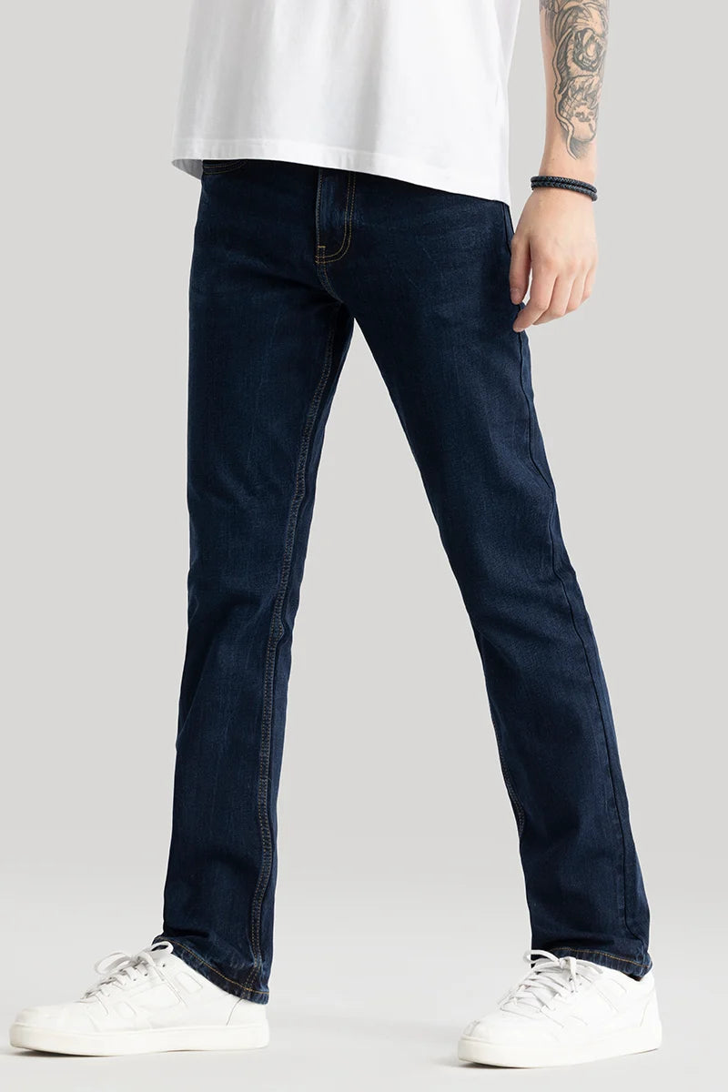 Olivier Navy Plain Straight Fit Jeans