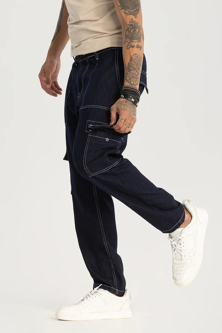 Navy Plain Baggy Fit Jeans