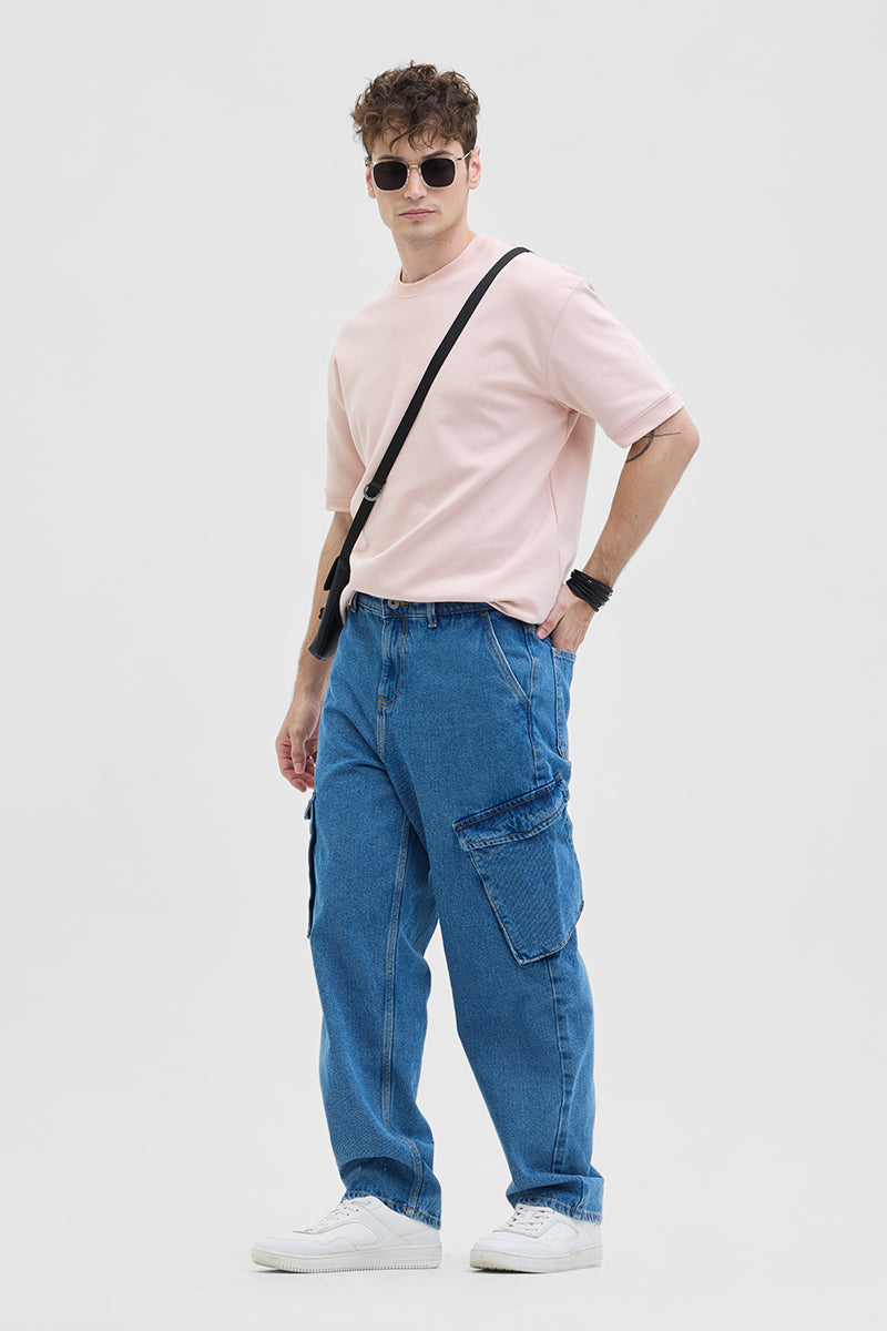 Light Blue Loose Fit Cargo Jeans