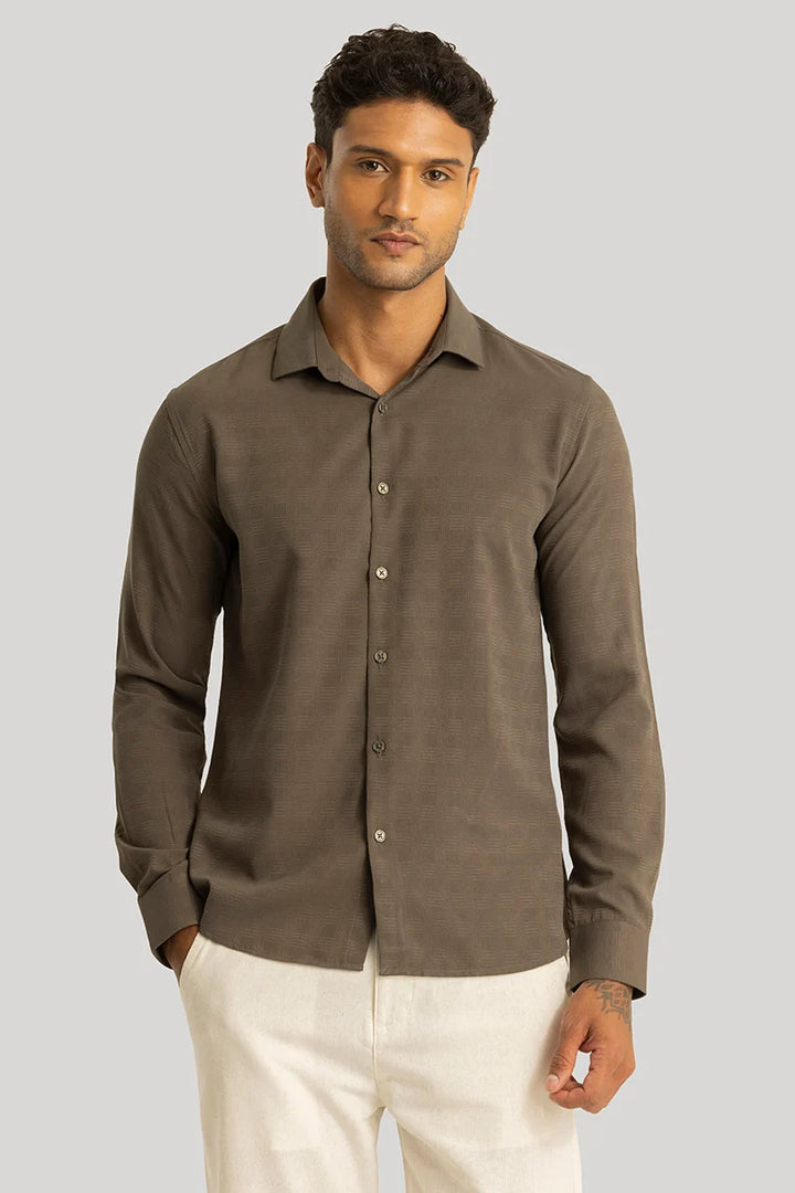 Anselmo Olive Brown Self-Design Shirt