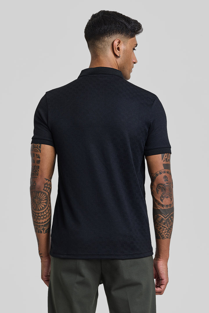 Black Textured Polo T-Shirt