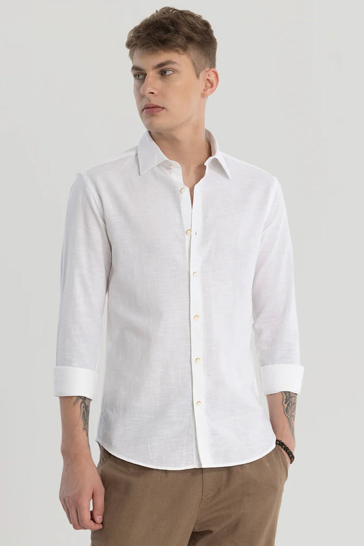 White Plain Linen Blend Shirt