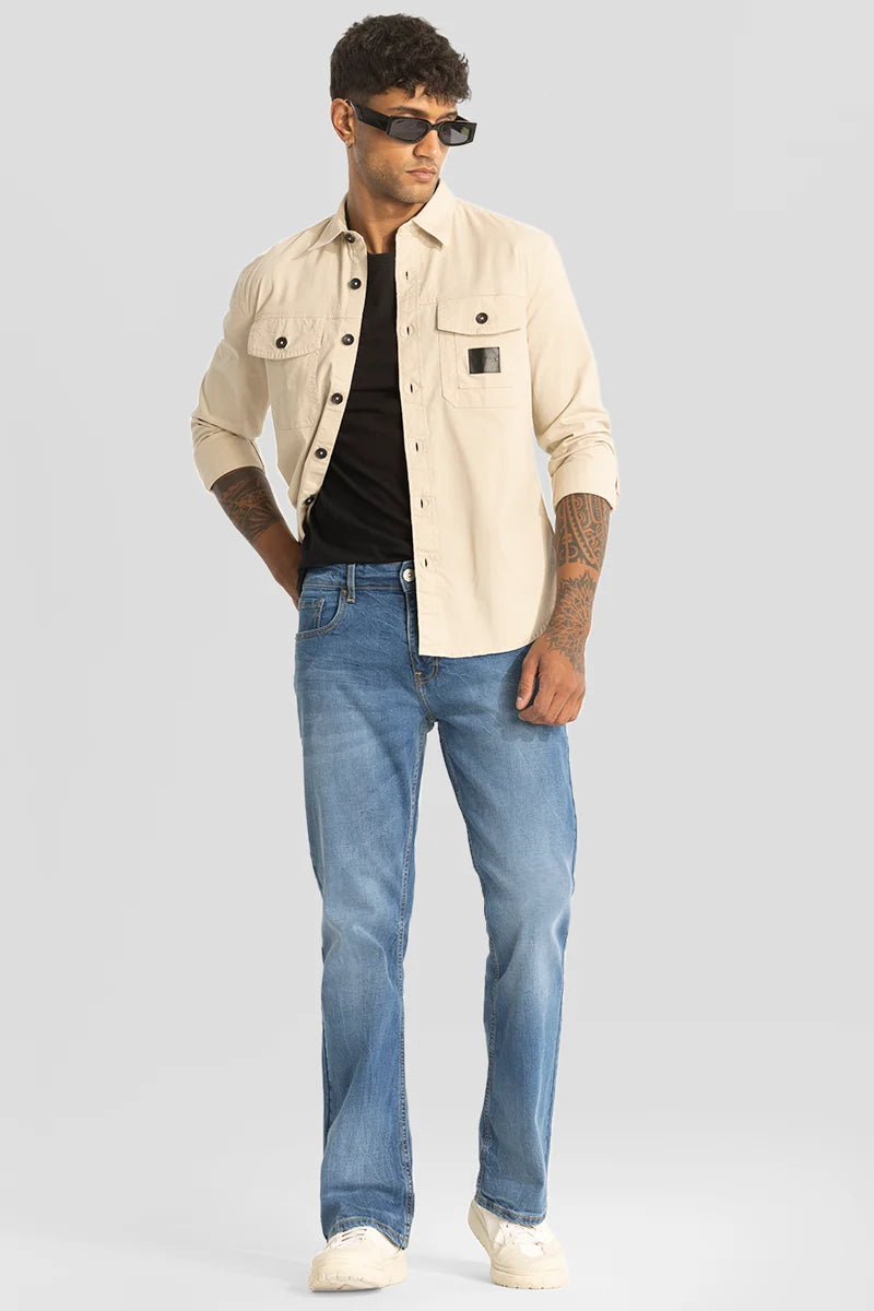 Beige Double Pocket Slim Fit Shirt