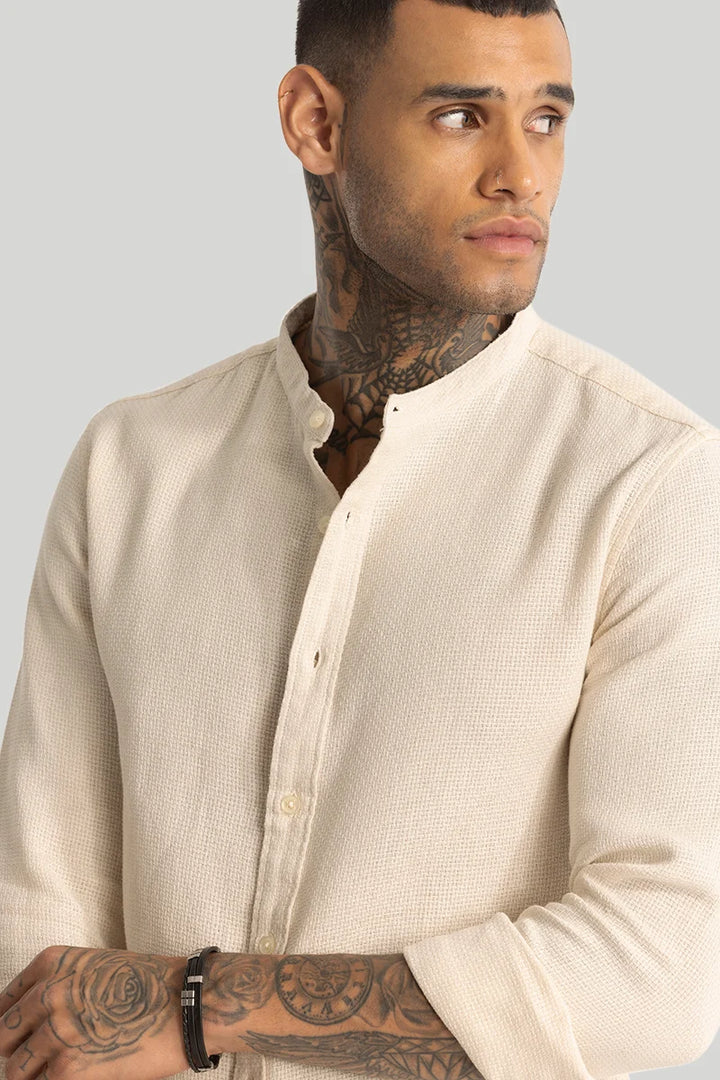 Cream Woven Mandarin Shirt